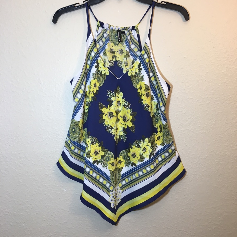 Chiffon top. Blue and yellow